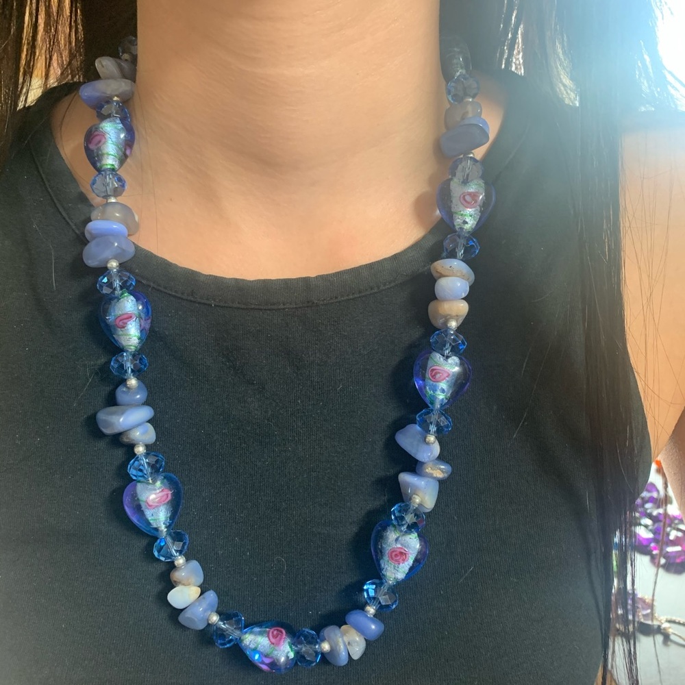 Women’s costume necklace w/glass, rock & plastic